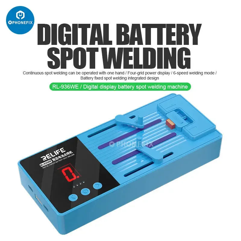 PHONEFIX RL-936WE battery spot welding machine for phone and computer repair, PCB soldering tool with digital controls.