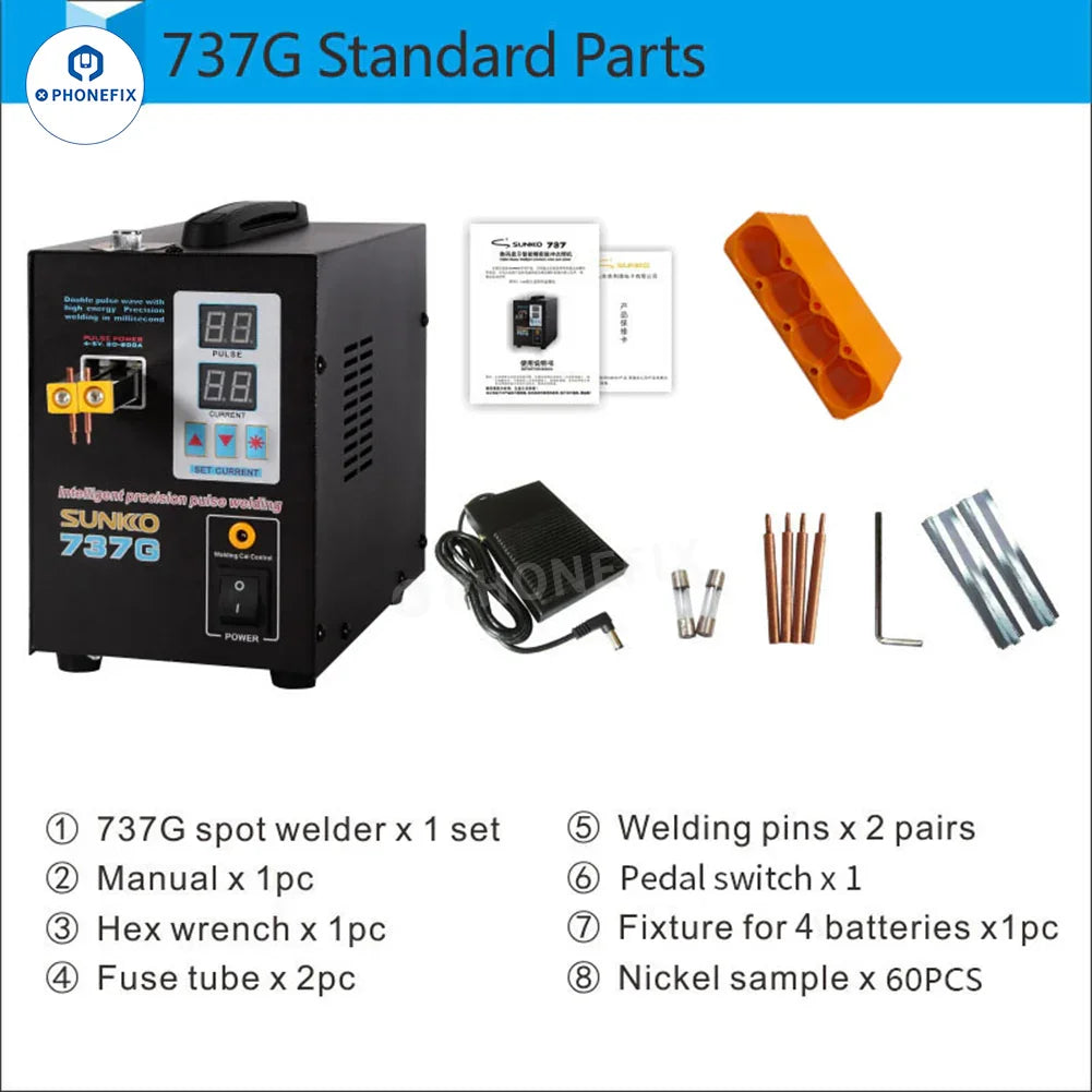 SUNKKO 737G+ dual pulse battery spot welder for PCB soldering, compact soldering tool with digital control, by PHONEFIX