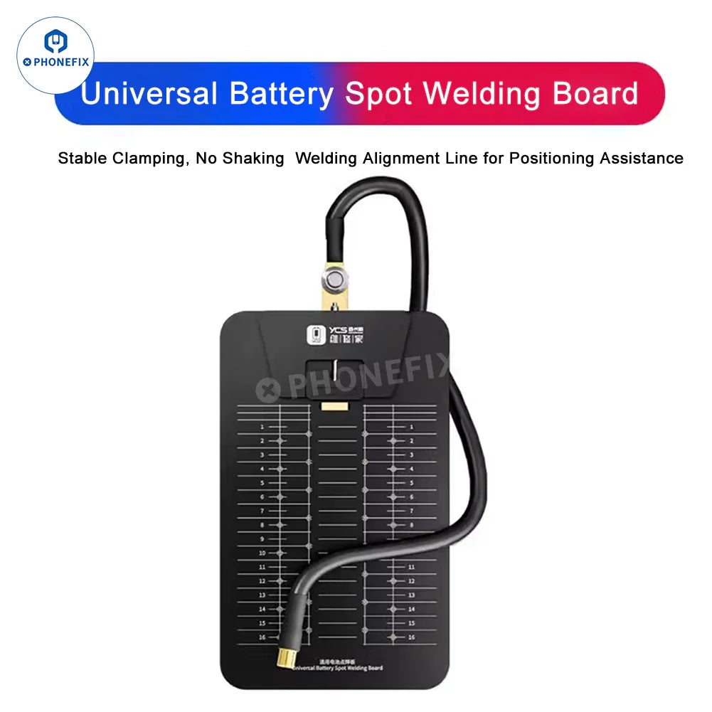 YCS adjustable parameter spot welder by PHONEFIX with color screen display, used for precise PCB soldering and electrical connections.