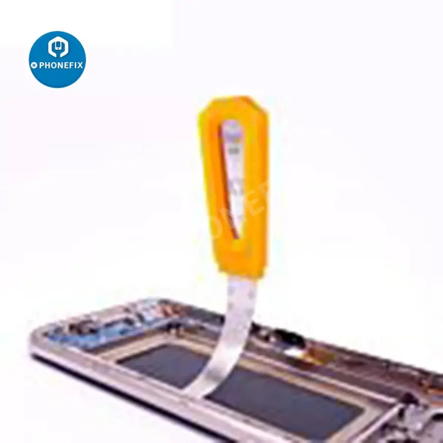 Stainless steel ruler phone disassembly opening tool from PHONEFIX, with 0.06mm-0.1mm thickness, used for smartphone screen removal.