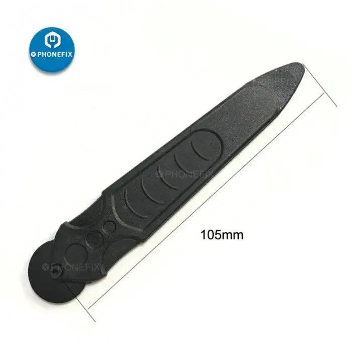 Black carbon fiber roller lever crowbar for phone opening, designed for safely splitting phone frames by PHONEFIX.