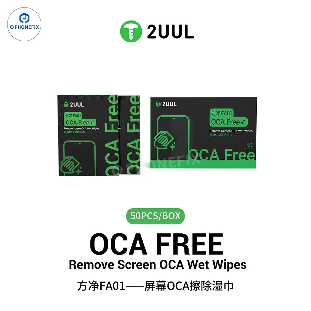 2UUL Glass Screen Cleaning Wet Wipes by PHONEFIX, OCA glue removal cloth for phone screen cleaning and maintenance.