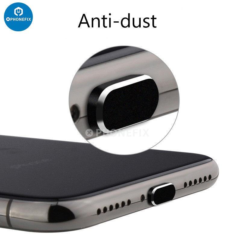 Aluminum alloy iPhone USB charging port dustproof cap by PHONEFIX, preventing dust and debris from entering the port.