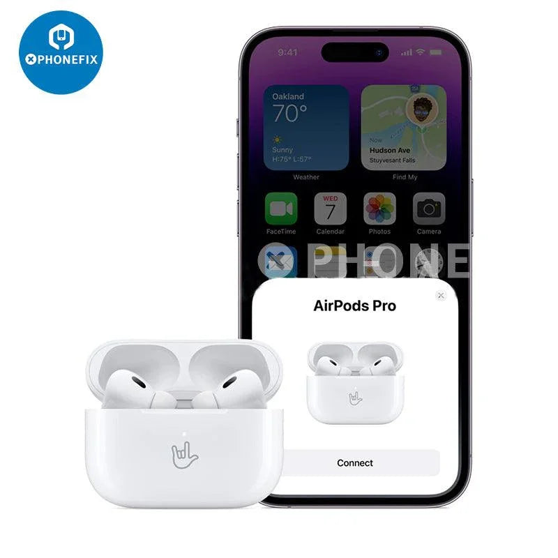 White wireless AirPods Pro 2nd/3rd generation with MagSafe charging case, designed for Apple AirPods Pro by PHONEFIX.