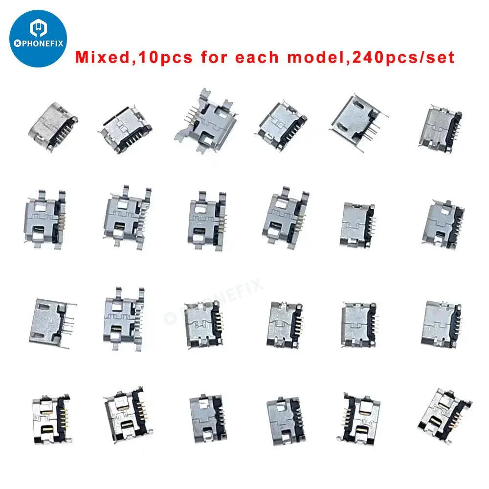 Micro USB 5-pin jack connector for Type-C female charging socket, PHONEFIX brand, close-up of the electronic connector.
