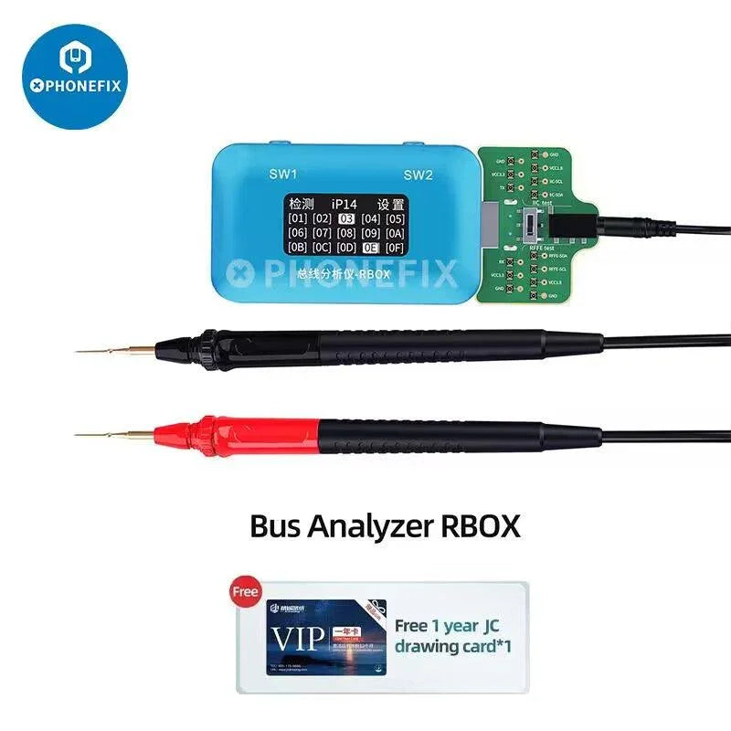 PHONEFIX JC-ID RBOX Bus Analyzer phone programmer used for detecting and repairing phone signal faults in mobile devices.