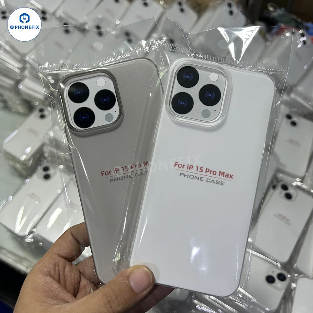 Transparent PC protective case for iPhone 12-16 Pro Max by PHONEFIX, showing clear matte finish and precise cutouts.