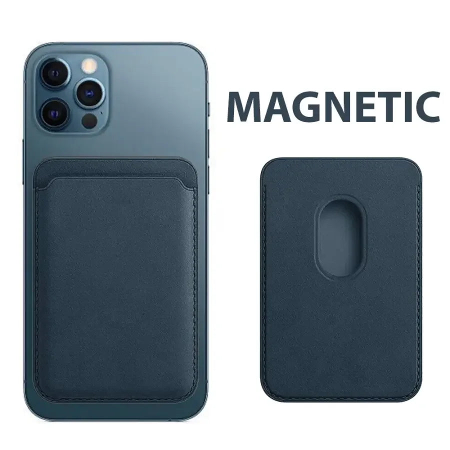 Leather magnetic card wallet holder for iPhone 12-15 series by PHONEFIX, featuring a sleek design with card slots and secure magnetic closure.
