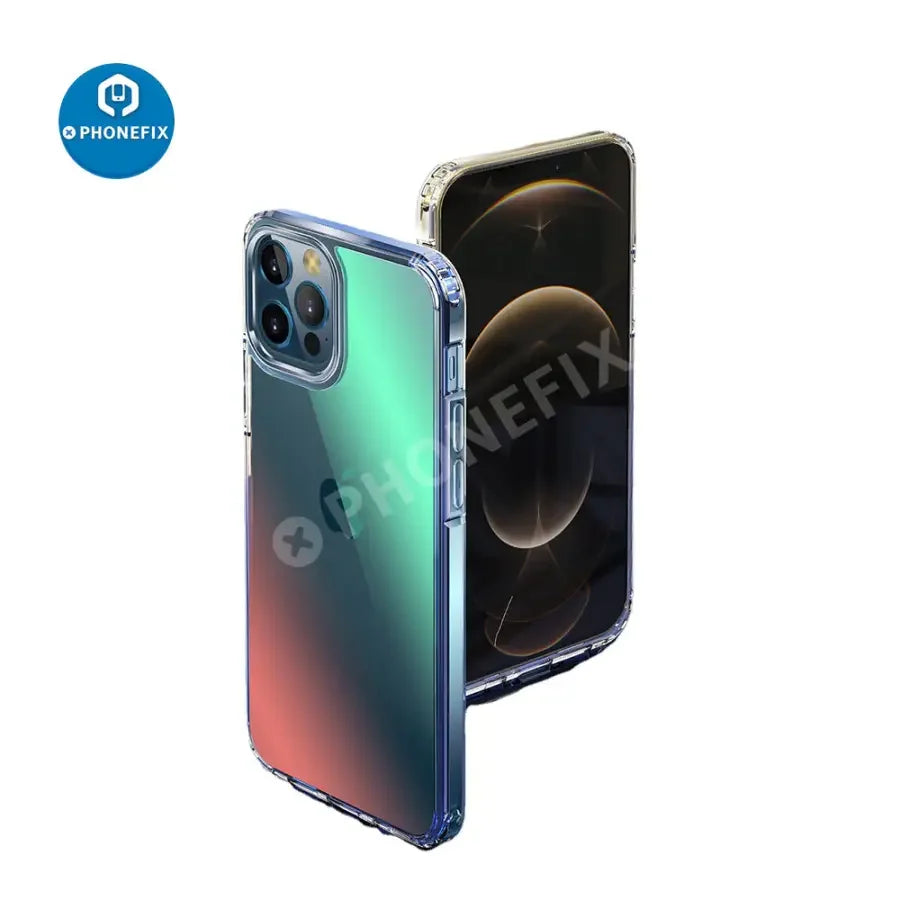Clear acrylic TPU bumper protective case for iPhone 11 and 12 Pro Max by PHONEFIX, shockproof and slim design.