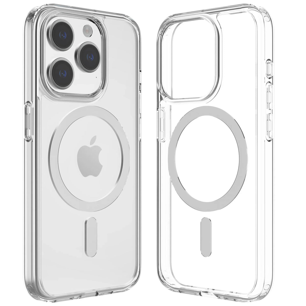 Clear magnetic crystal phone protector case for iPhone 15 Pro Max by PHONEFIX, featuring MagSafe compatibility and sleek design.