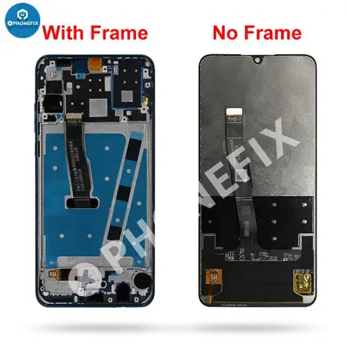 Huawei P30 Lite LCD display replacement with original touch screen and frame by PHONEFIX, showing the assembled phone screen.