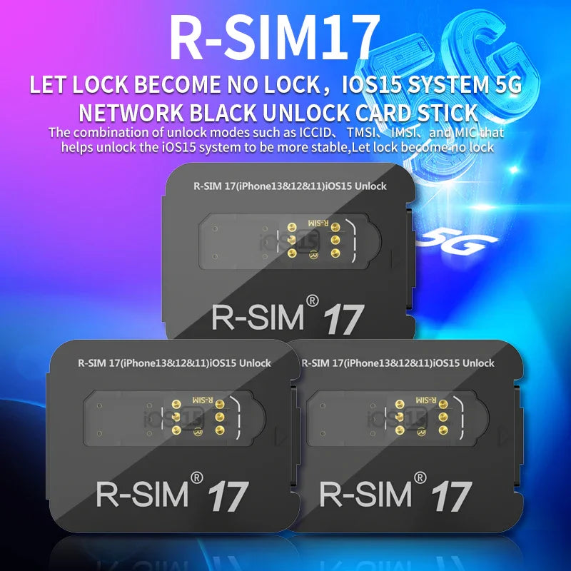 R-SIM 17 iOS15 unlocking card for iPhone 6 to 13 Pro Max, PhoneFix phone unlocking tool for carrier unlocking.