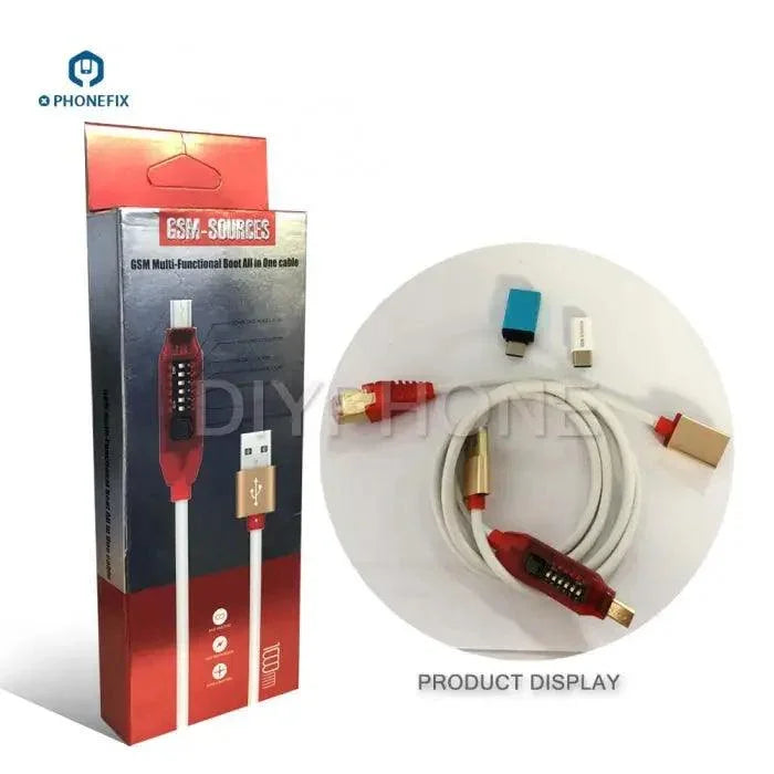 RJ45 all-in-one micro USB multifunction boot cable for phone repair, used for phone unlocking and repair tasks.