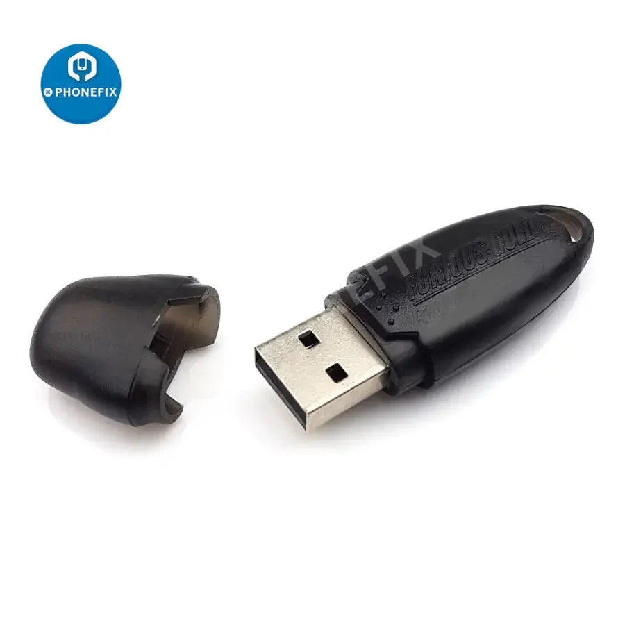 Furious Gold USB Dongle FG Key Lite for phone unlocking, with packs 1, 2, 3, 4, 5, 6, 8, 11, used with PHONEFIX brand tools.