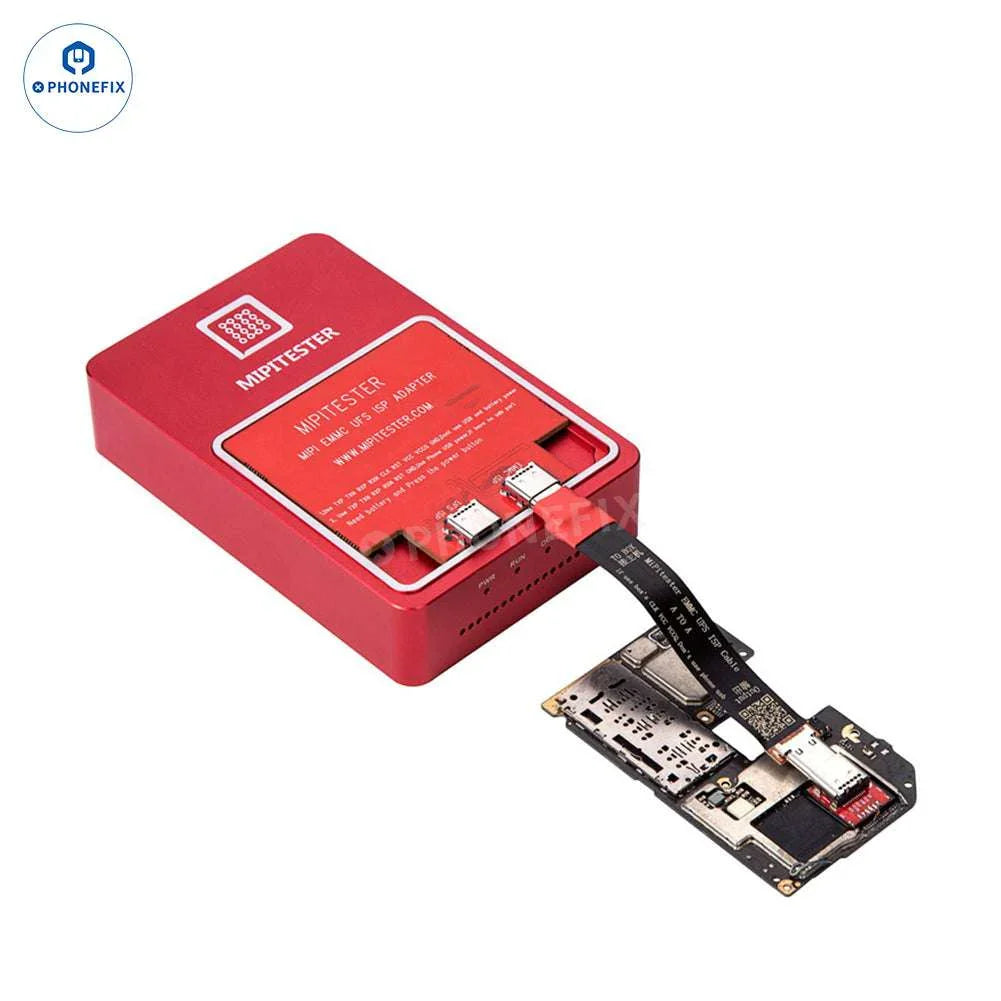 PHONEFIX MIPI PRO Tester with UFS EMMC ISP Cable and BGA153/254/297 adapters for phone unlocking and repair tools.