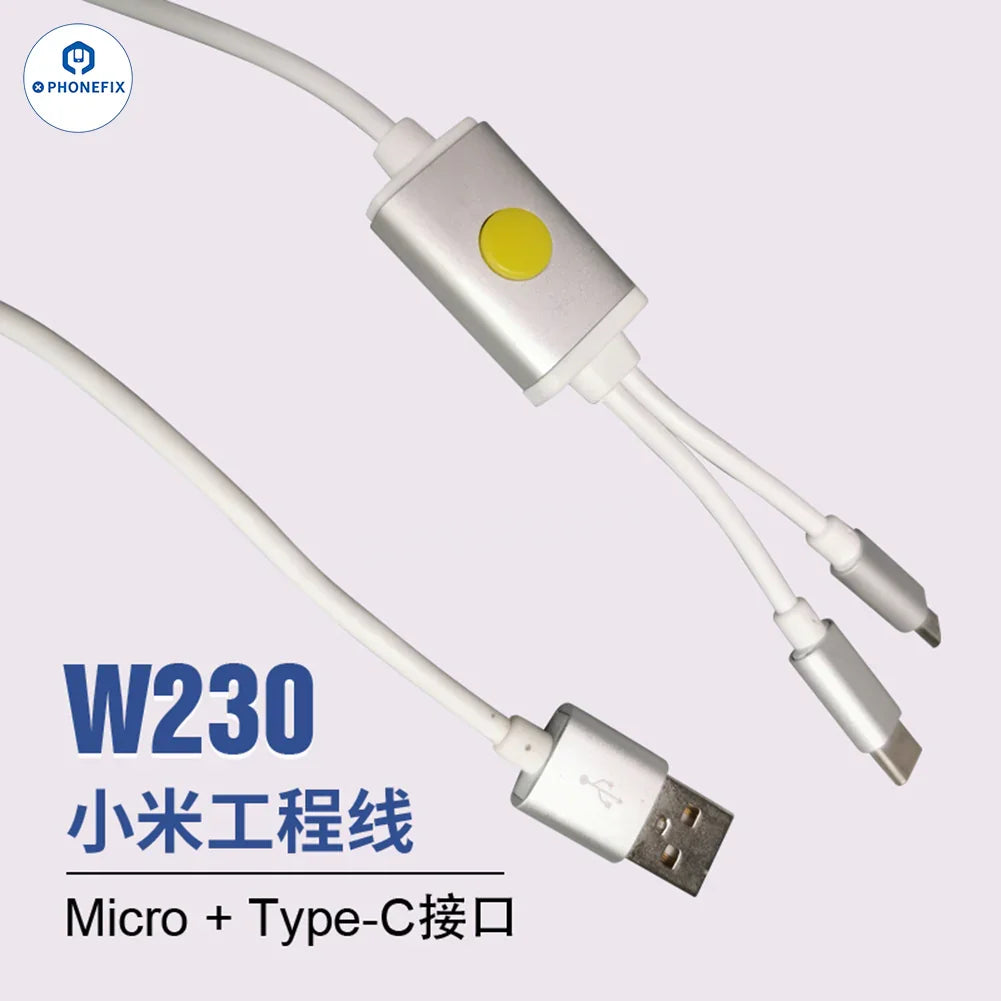 Xiaomi OSS EDL cable for phone unlocking, featuring PHONEFIX engineering line and fast charging deep flash tool in use.