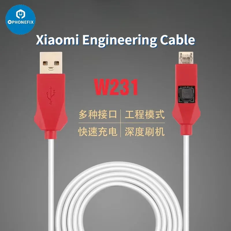 Xiaomi OSS EDL cable for phone unlocking, featuring PHONEFIX engineering line and fast charging deep flash tool.