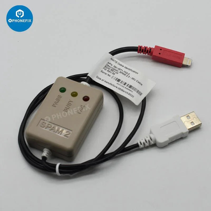 PHONEFIX SPAM2 Engineering Cable for Apple Watch repair, purple screen display, phone unlocking tool for precise Apple Watch repairs.