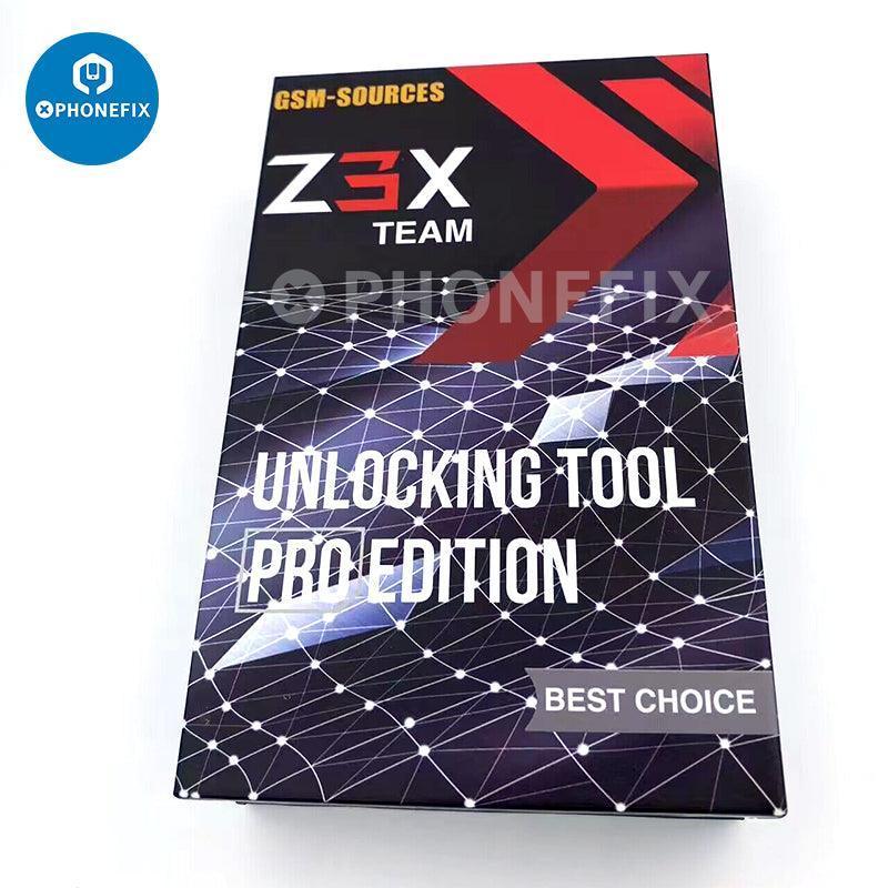 Z3X Pro Box for Samsung and LG Android phones repair, flashing, and unlocking tool by PHONEFIX, shown with connected cables.