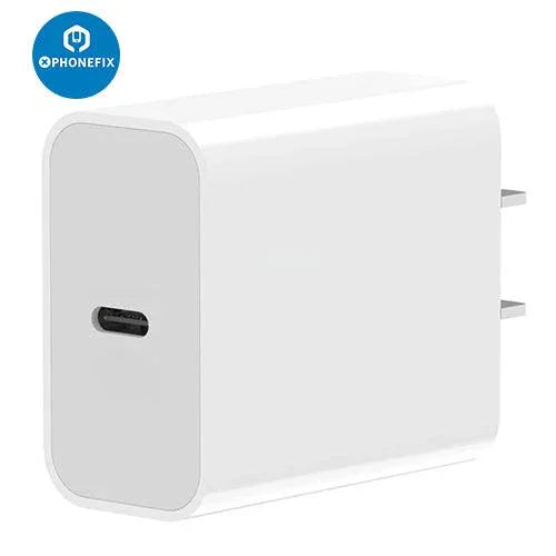 PHONEFIX 20/30W Type-C fast wall charger for Apple Watch, iPhone, iPad, and AirPods, with USB-C port for quick charging.