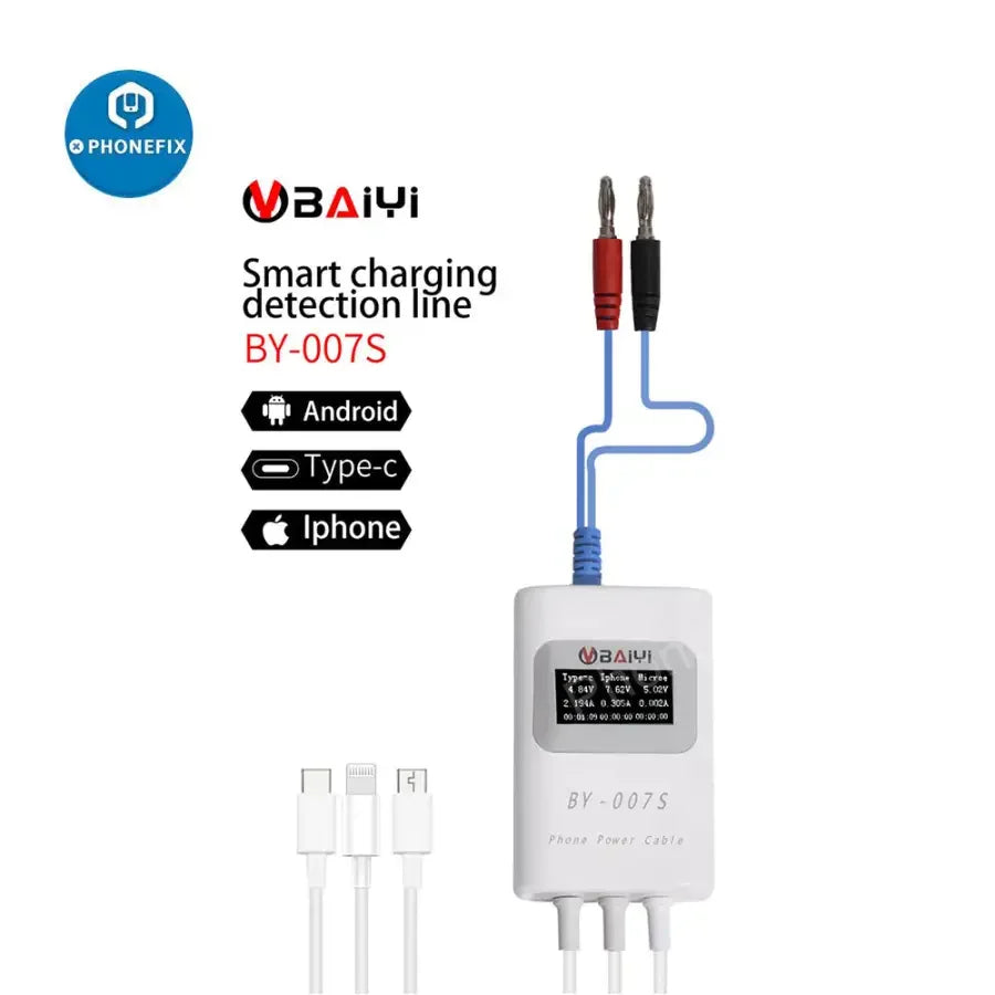BY-007S PhoneFix multi-function charging detection cable for Apple MacBook, showing USB-C connector and cable details.