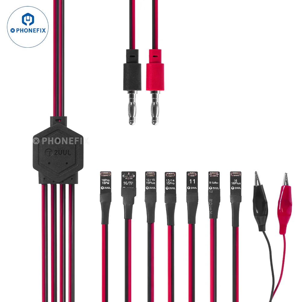 Phonefix 2UUL ultra soft power supply boot cable for iPhone 7 to iPhone 16 Pro Max, shown with flexible cable and connector.