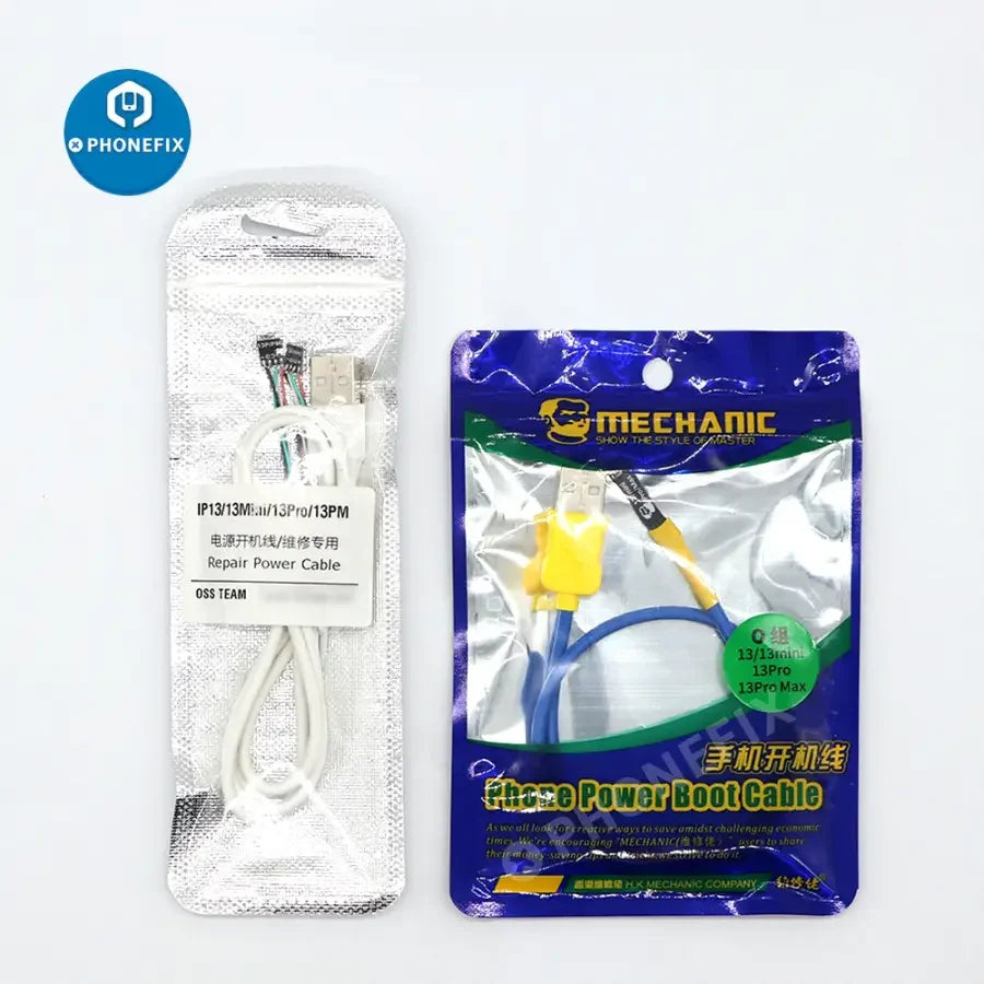 Mechanic iBoot Power Supply Cable for iPhone 11-15 Pro Max, used for power supply testing by PHONEFIX.