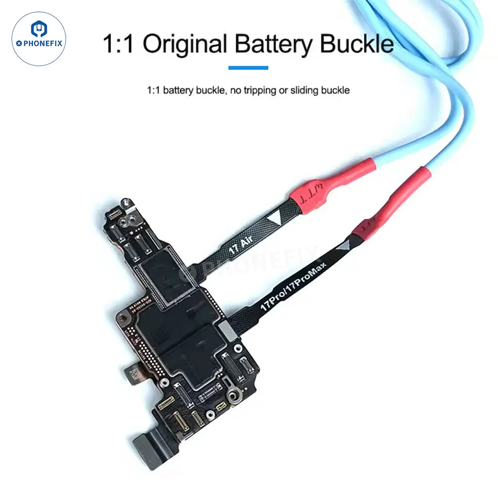 PHONEFIX SUNSHINE SS-908H power supply test cable for iPhone 17 Air and 17 Pro Max, used for charging and diagnostics.