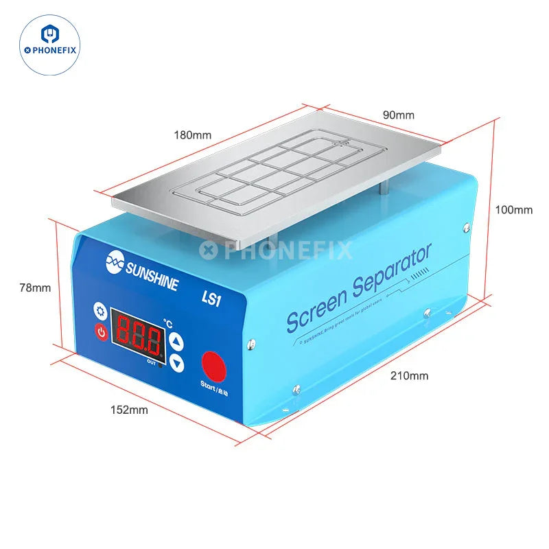 Pre-heating station for screen heating and glue removal, used with SUNSHINE LS1 separator machine by PHONEFIX.