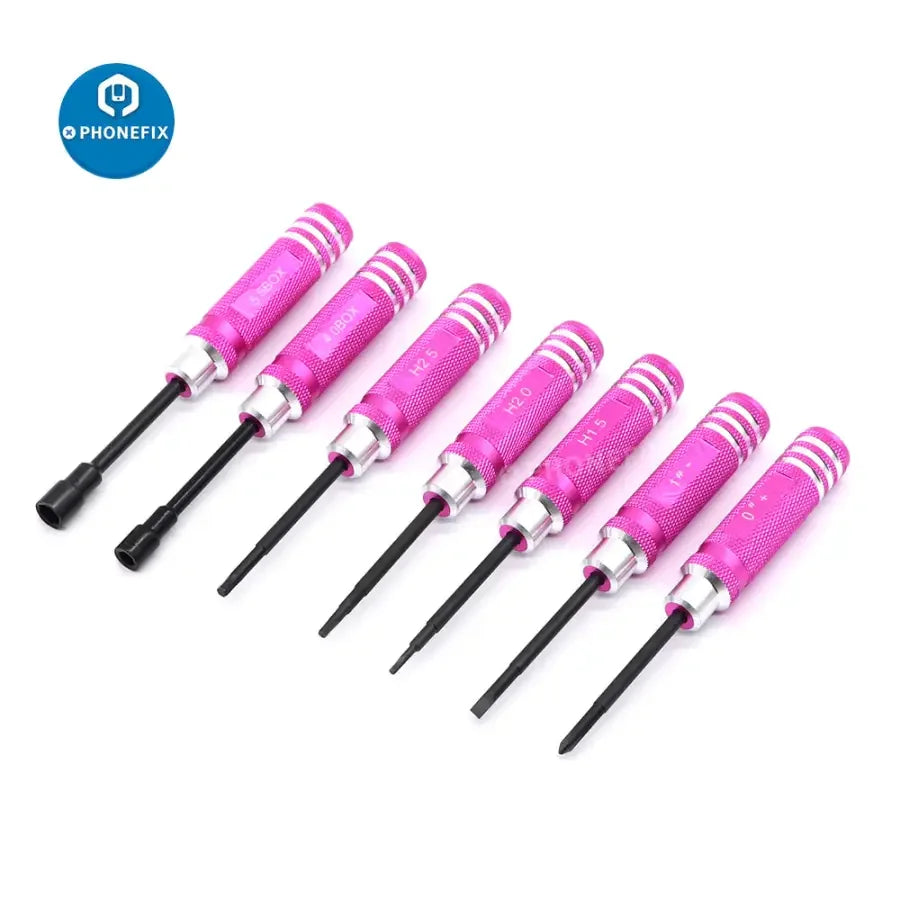 PHONEFIX 7-piece hex screwdriver set for RC car and drone repair, includes precision screwdrivers for hobbyist maintenance.