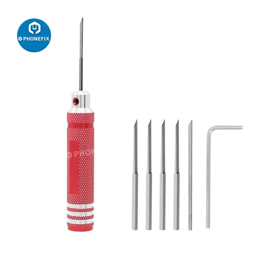 PhoneFix RC Car DIY cutting tool chisel kit with model scriber in 0.2mm to 1mm sizes for RC drone repair and model crafting.