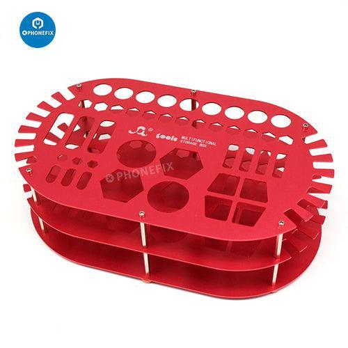 PhoneFIX multi-purpose storage box for RC drone repair tools, screwdriver organizer, and stand with compartments for screws and parts.