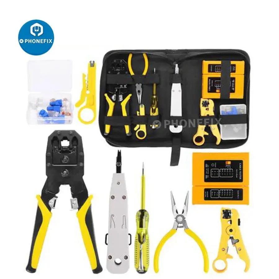 PHONEFIX RC drone repair tool kit with cable tester and plier crimp for PC repair, featuring precision tools for electronics maintenance.