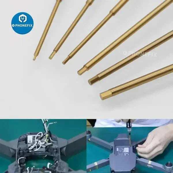 Set of 6 PHONEFIX hex driver screwdrivers for RC helicopter, car, and drone repair, ideal for precise drone and RC vehicle maintenance.