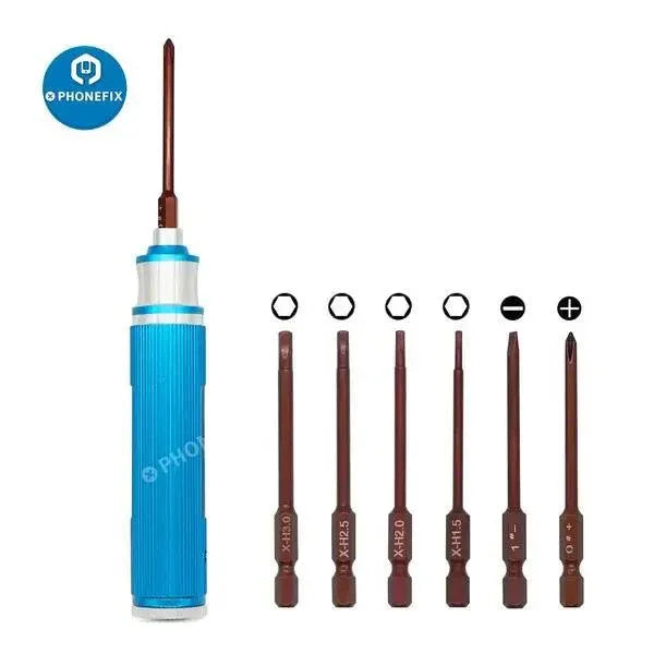 PHONEFIX 6-in-1 hex screwdriver wrench tool kit for RC drone and quadcopter repairs, includes multiple hex bits for precise work.