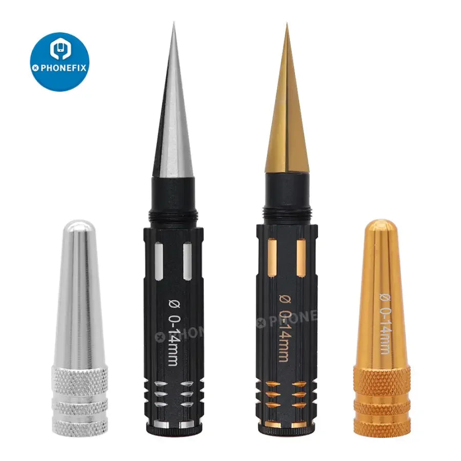 PhoneFix metal reamer expanding hole opener tool for RC car, drone, and aircraft repair, used to enlarge drill holes in shells.