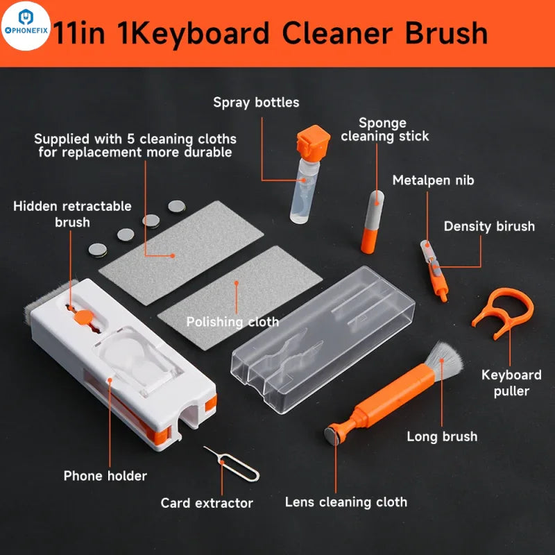 PHONEFIX HW-Q7/9 professional all-purpose cleaning toolkit for electronics with repair assist tools and precision cleaning accessories.