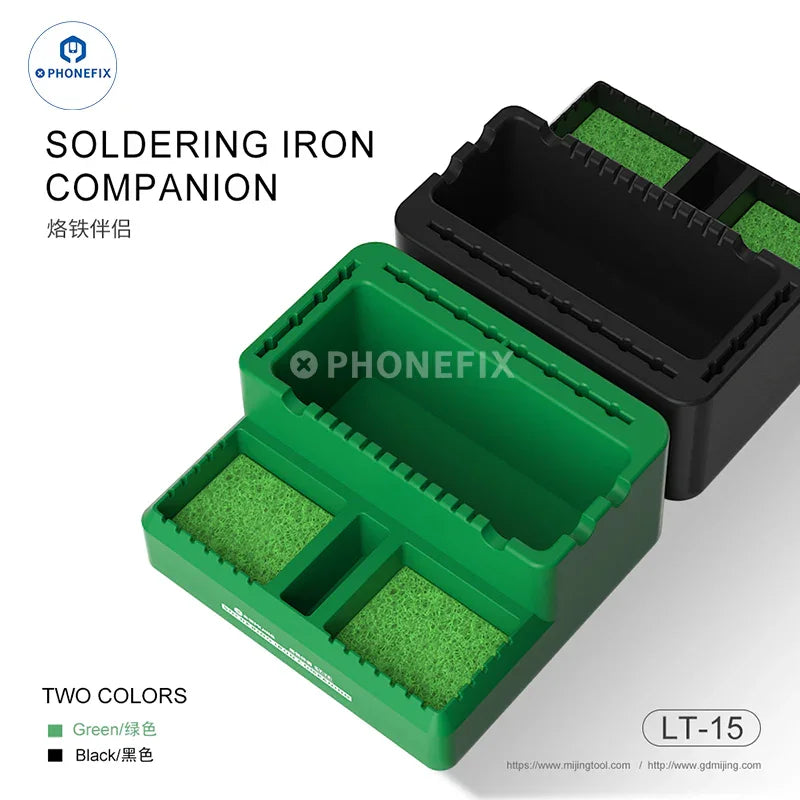 MIJING LT-15 soldering iron repair assist tool with cleaning storage area, designed for electronics repair by PHONEFIX.