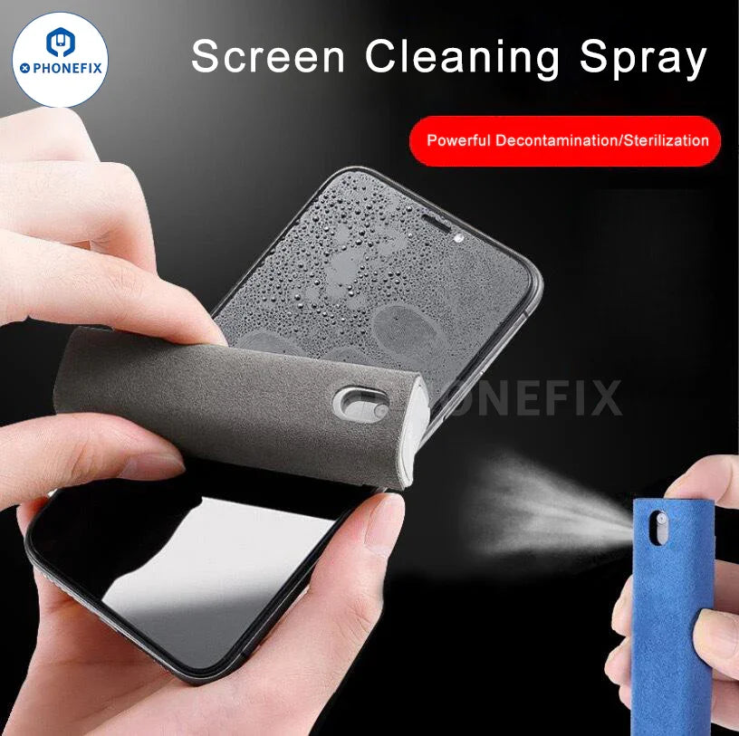 PHONEFIX portable spray and wipe phone screen cleaner spray, compact repair assist tool for cleaning smartphones.