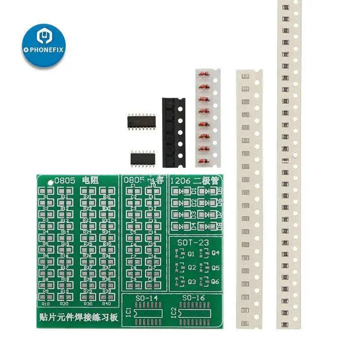 PhoneFix SMD PCB circuit board with SMT components for soldering practice, repair assist DIY kit, suitable for electronics repair projects.