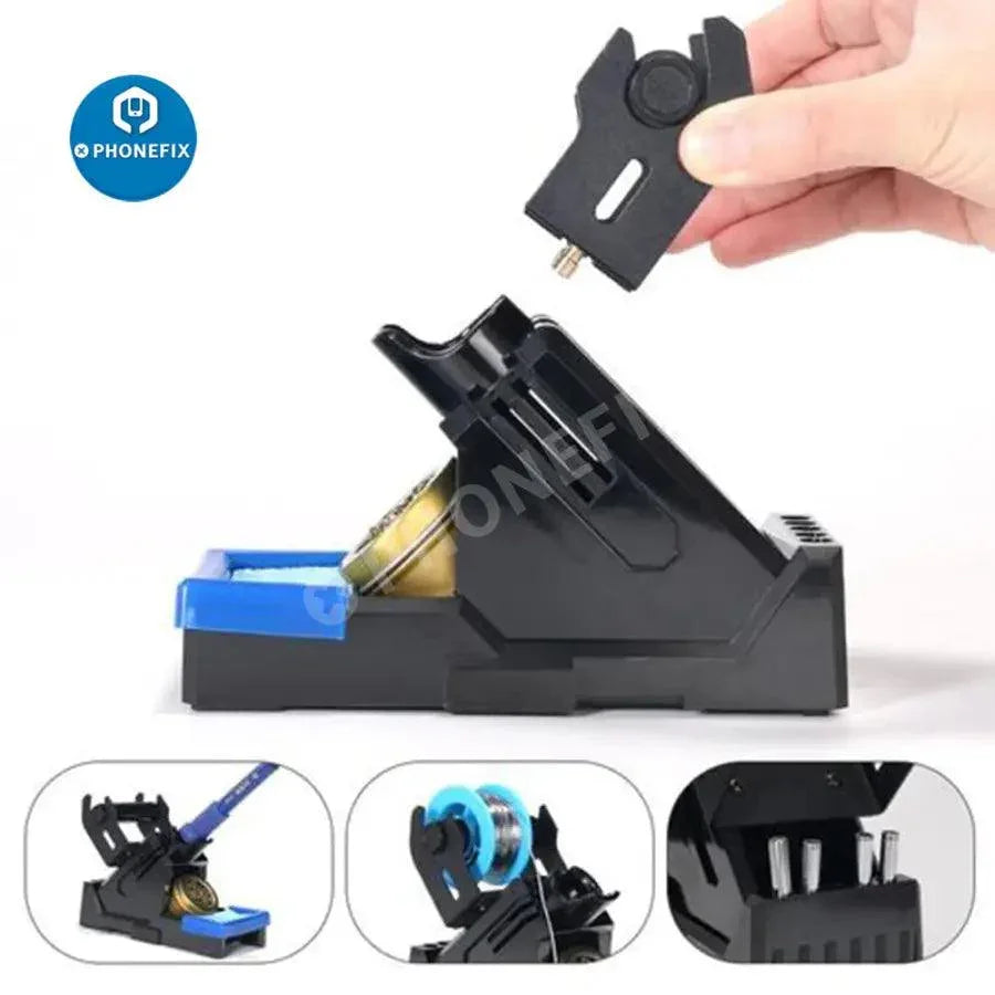 YIHUA soldering iron stand holder with tin cleaner sponge, repair assist tool in black with metal stand and cleaning sponge