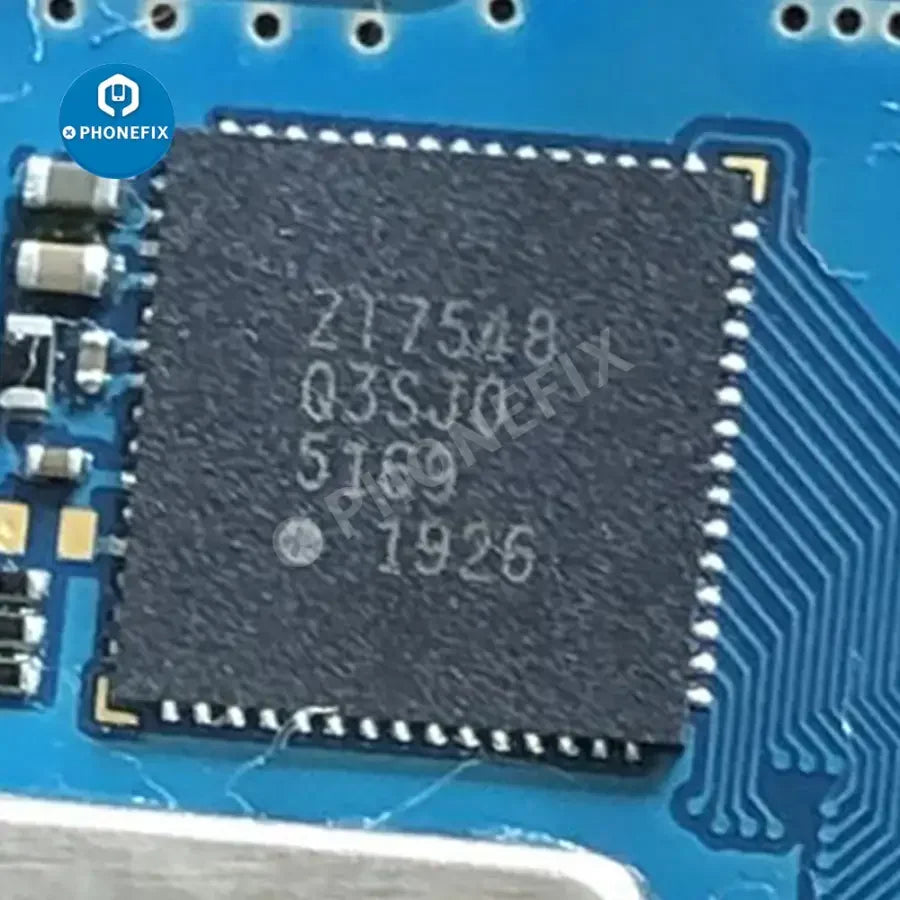 Samsung A10S charging charger IC MU205X01 from PHONEFIX, close-up view of the replacement electronic component for mobile repair.