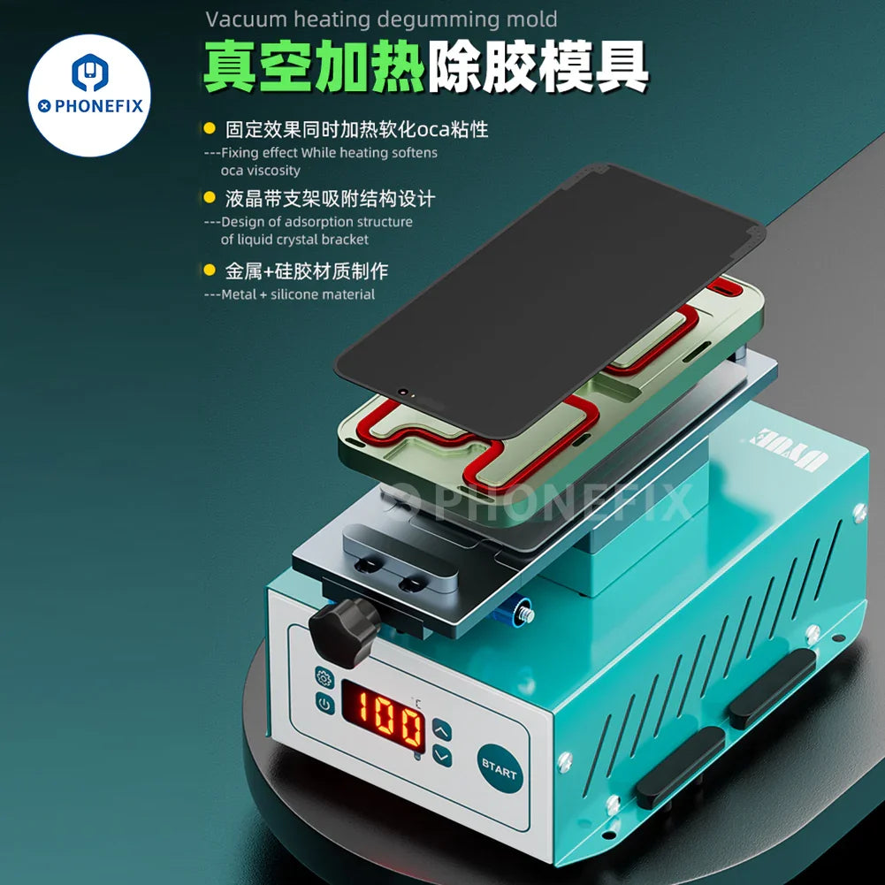 PHONEFIX iPhone 12-15 Pro Max screen vacuum heating glue removal mold for screen alignment and repair.