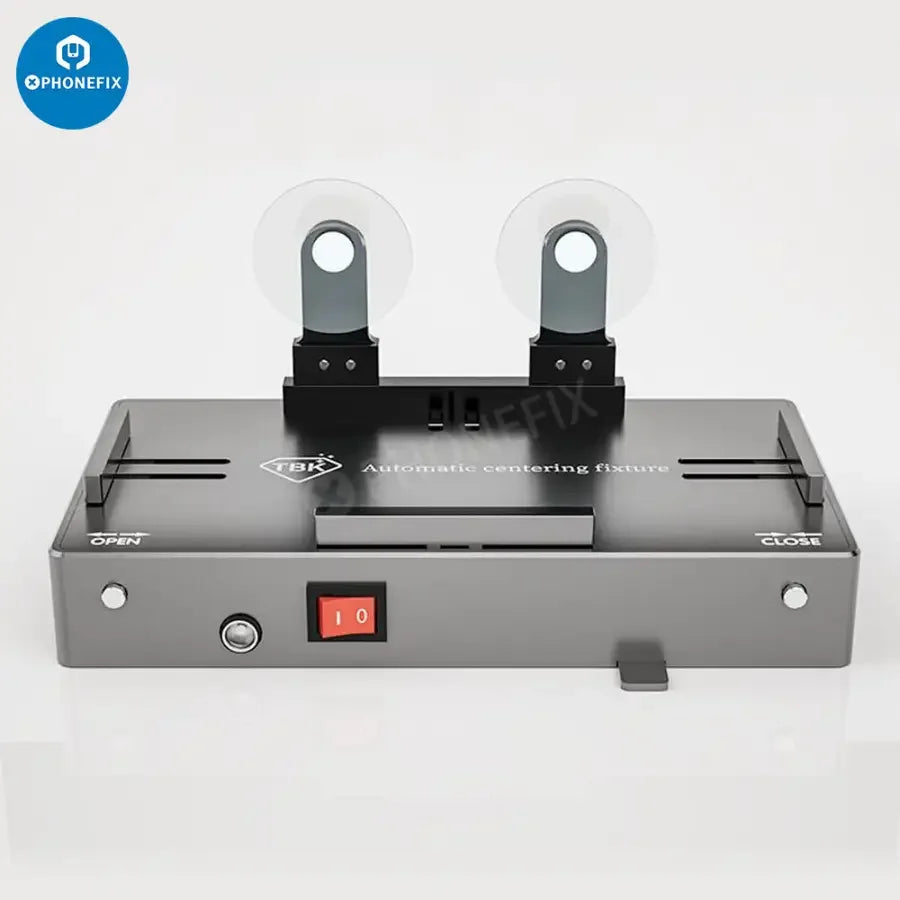 PhoneFix TBK 205 automatic centering fixture for screen opening, featuring protective positioning mold for precise phone repairs.