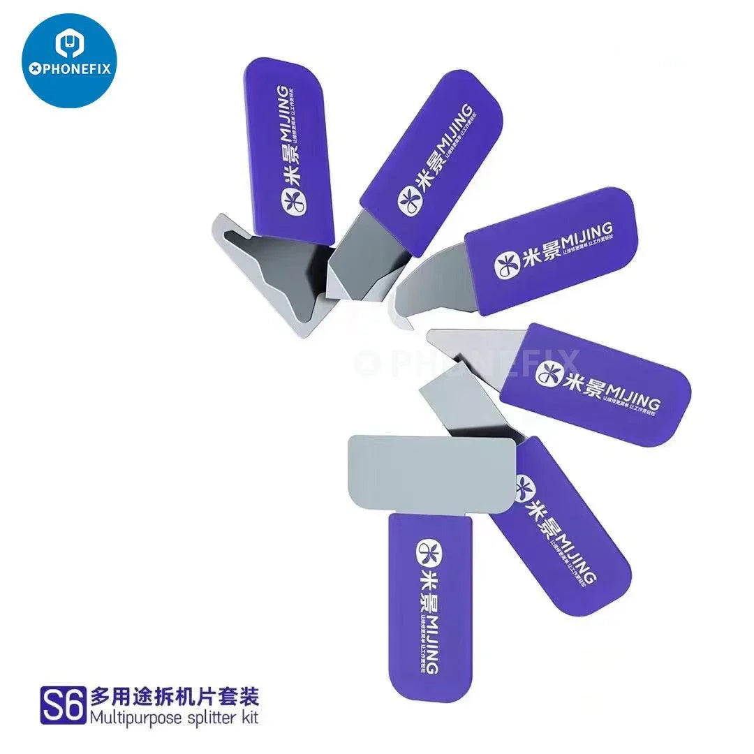 PhoneFix metal pry blade opener for LCD screens, used for disassembling and repairing smartphone screens with precision.