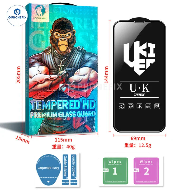 HD anti-peep tempered glass screen protector for iPhone 16 Pro Max by PHONEFIX, showing a close-up of the film on the phone screen.