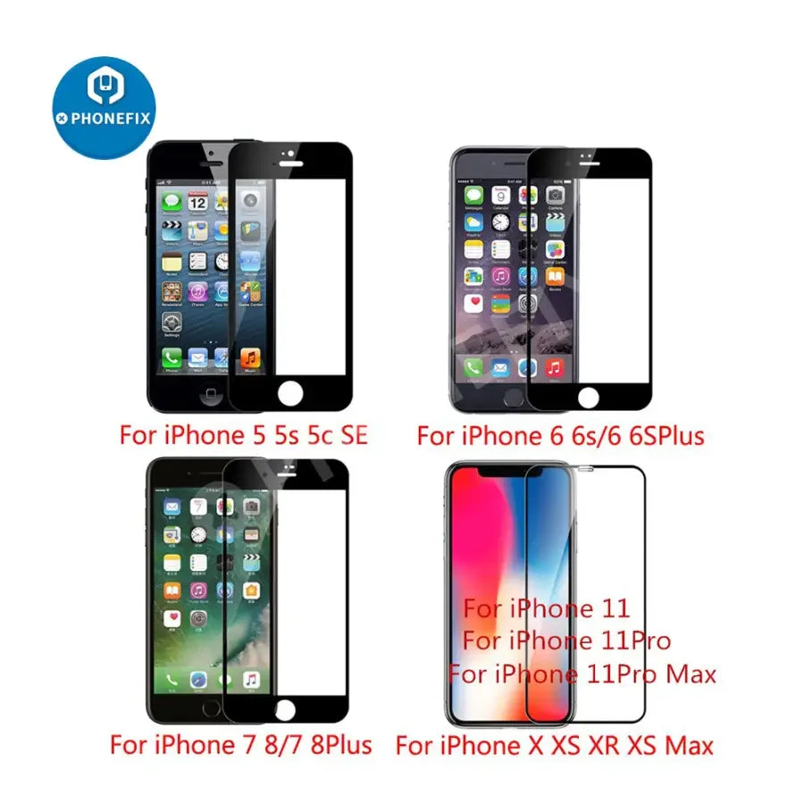 3D full cover tempered glass screen protector for iPhone 14 Pro and 15 Pro Max by PHONEFIX, providing edge-to-edge protection.
