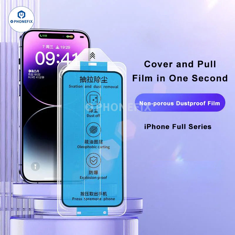 HD anti-peep tempered glass screen protector for iPhone by PHONEFIX, dust-free cabin, provides privacy and protection for your device.