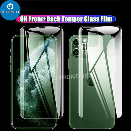 PHONEFIX tempered glass screen protector for iPhone X-15 PM, front and back protective film, durable and scratch-resistant.