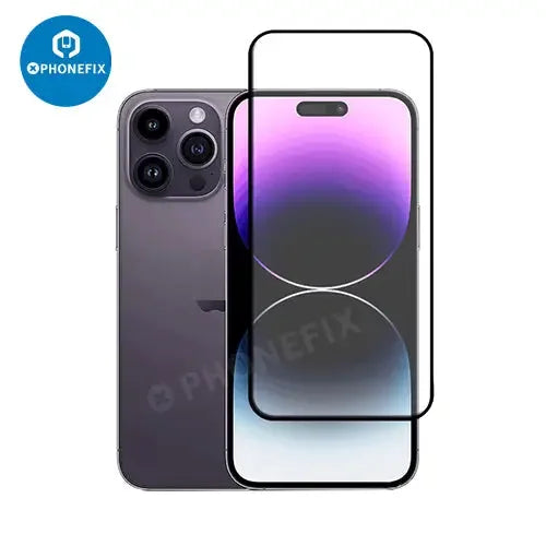 3D HD tempered glass screen protector for iPhone X-15 Pro Max by PHONEFIX, showing clear, durable film covering the device screen.
